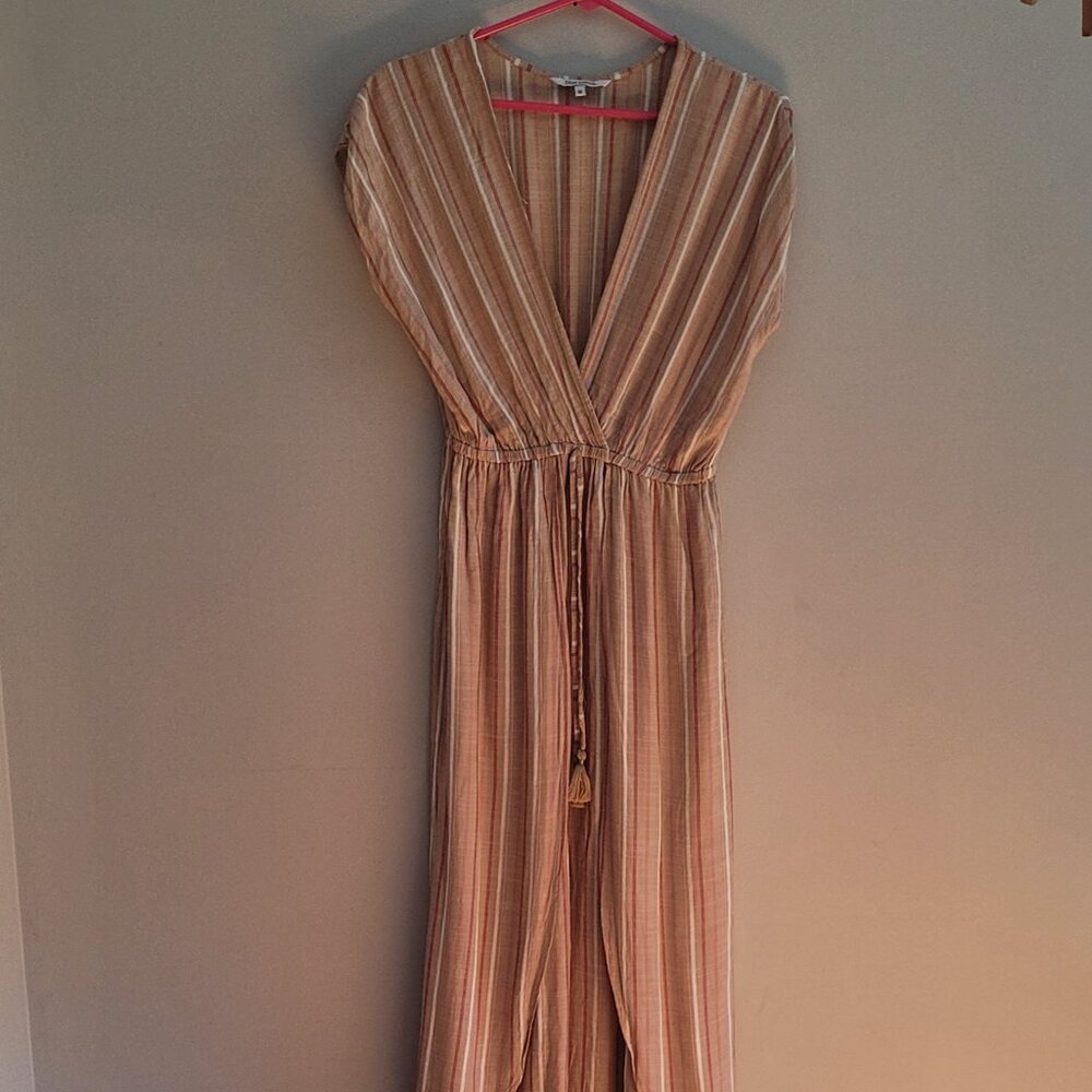Blue Island Tan Striped Jumpsuit Maxi Dress Size M